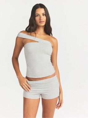 Skims Cotton Jersey Asymmetrical Top Light Heather Grey NWT XXS